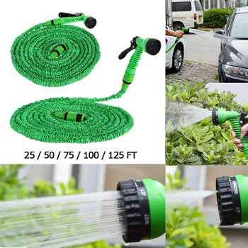 

25/50/100/150/200FT Water Magic Hose Green Pipe Expanding Expandable Flexible Water Hoses Pipe Watering Spray Gun for Car Garden