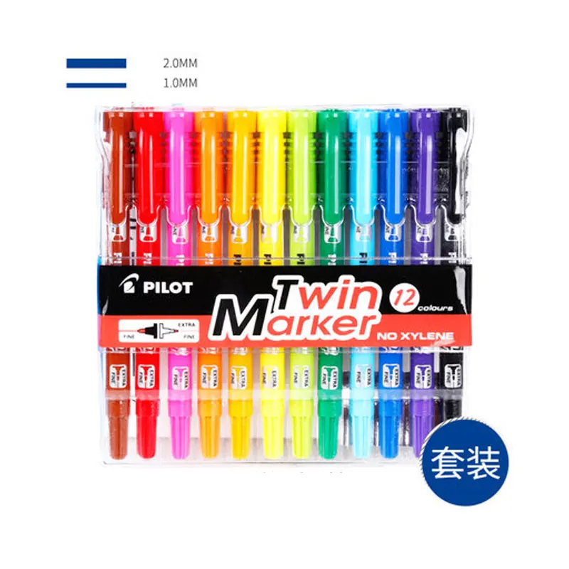 12colors set 12 шт./компл. пилот SCA-TM маркер для CD Twin Marker 2 советы постоянного цветная розничная с двойной головкой жирной ручка плакат канцелярские принадлежности для граффити - Цвет: 12colors set