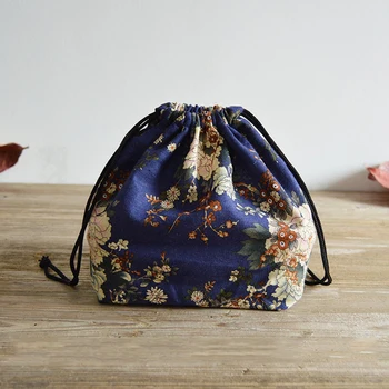 

Portable Drawstring Box Printed Cotton Linen School Travel Pouch Students Bento Storage Japanese Style Lunch Bag Picnic