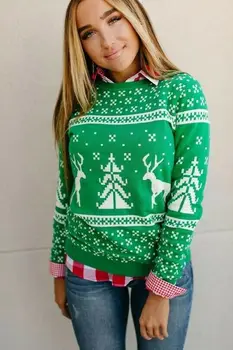 

Christmas Women's Xmas Sweater Fashion Female Jumper Sweater Long Sleeve Xmas Deer Printed Pullover Tops Sweaters New Year