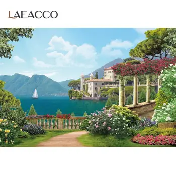 

Laeacco Natural Backgrounds For Photography Mountain Sea Ship Flowers Way View Photographic Backdrop Photocall Photo Studio