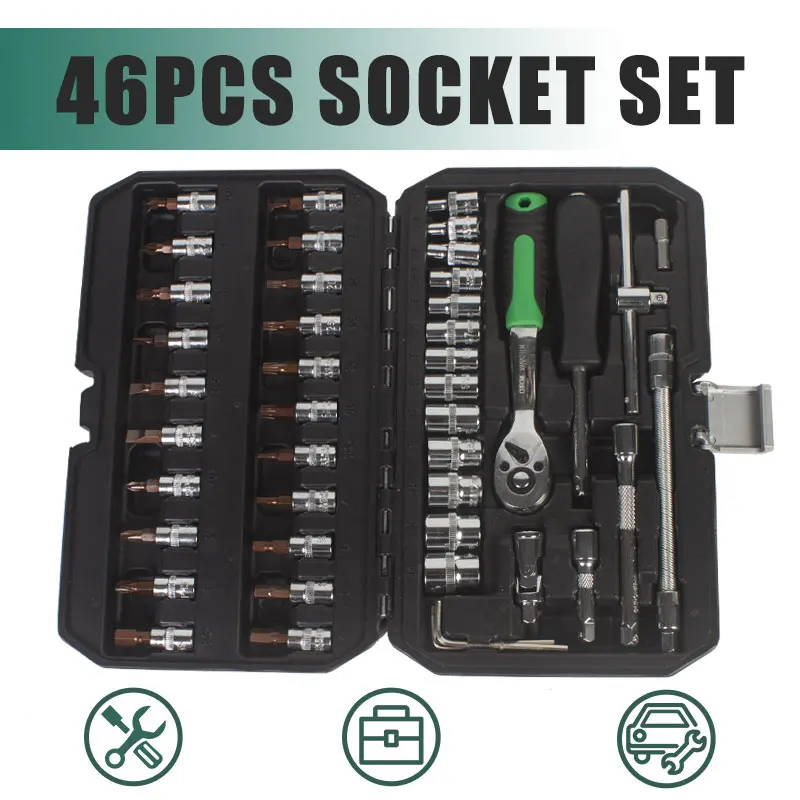 

1/4" 46PC Socket Set for Car Repair Tools Mechanic Tool Set Matte Plating Ratchet Spanner Wrench Set Bicycle Repairing Tool Set