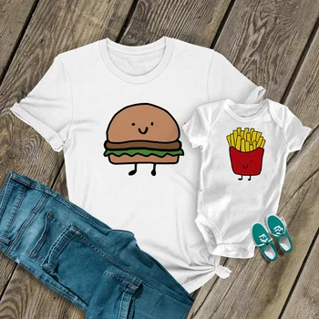 

1PC Mom baby matching clothes New Mom Shirt perfect combination Hamburger French fries tops Funny Mom baby T-Shirt