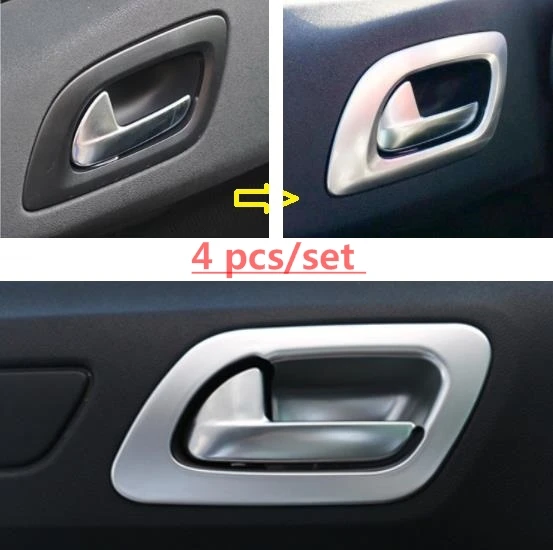 Внутренняя отделка дверной ручки рама чаша Серебряный чехол для Citroen C4L( 2010 2016) внутренняя дверная ручка