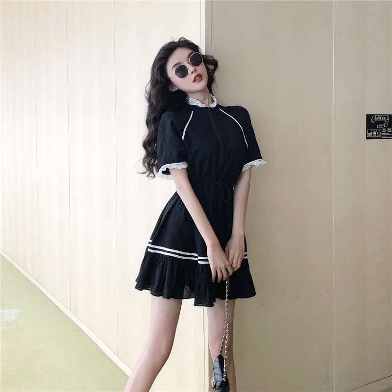 

Dress 2019 Summer New Products Debutante WOMEN'S Dress-Style Slim Fit Stand Collar A- line Skirt