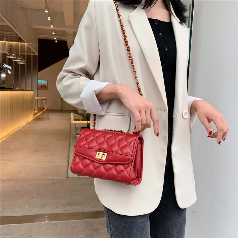

2019 Summer New Style Korean-style Fashion Simple Shoulder Bag Rhombus Shoulder Bag Trend Chain Mini Lady Bag