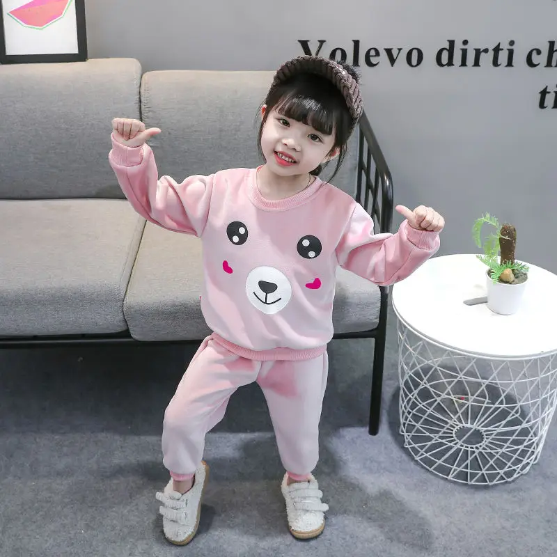 pink bear Детский комплект одежды для девочек с героями мультфильмов; Детские комплекты; детская спортивная одежда; форма из вельвета; штаны; повседневный костюм для девочек; От 1 до 6 лет - Цвет: pink bear