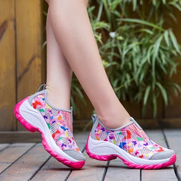 

2019 new spring and summer mesh breathable rocking shoes ladies casual platform fitness shoes
