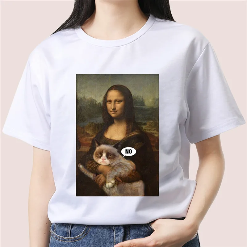 Mona Lisa Футболка женская Ван Гог Забавный Топ Футболка хлопок Футболка harajuku 90s Уличная Повседневная футболка женская одежда