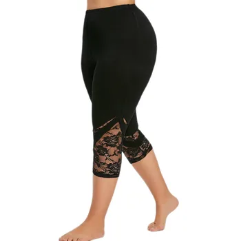 

Sport Black Elastic Waist Plus Size Pants Fitness Women Calf-Length Lace Pants Leggings Stretchy Skinny Sports Pant 9.17