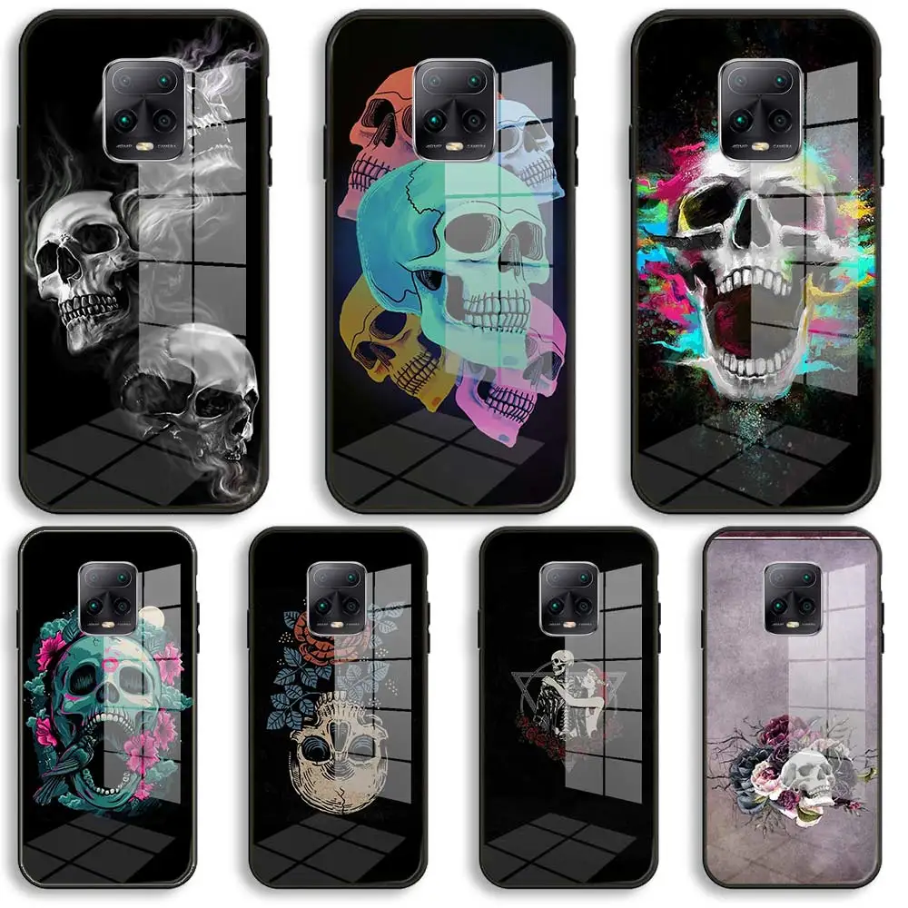 

Skull ART Soft Glass Phone Case For Xiaomi Redmi 9A 8A 7A Note 9 8 7 Pro Y3 9S 8T Balck Cover
