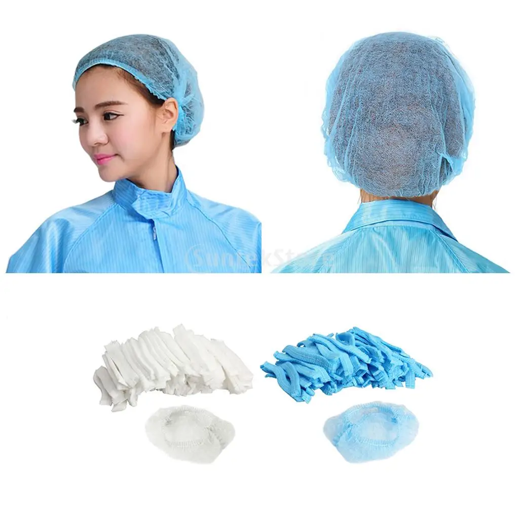 50pcs/pack Disposable Hair Caps Nets Shower Covers Tanning Catering Cap Non-woven Elastic Stretch Disposable Hair Cap