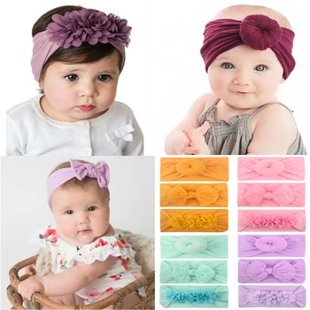 

New Super Soft Nylon Hair Accessories Donut/Bow/Chiffon Children's Jewelry Three Pieces of Same Color Hairband Set