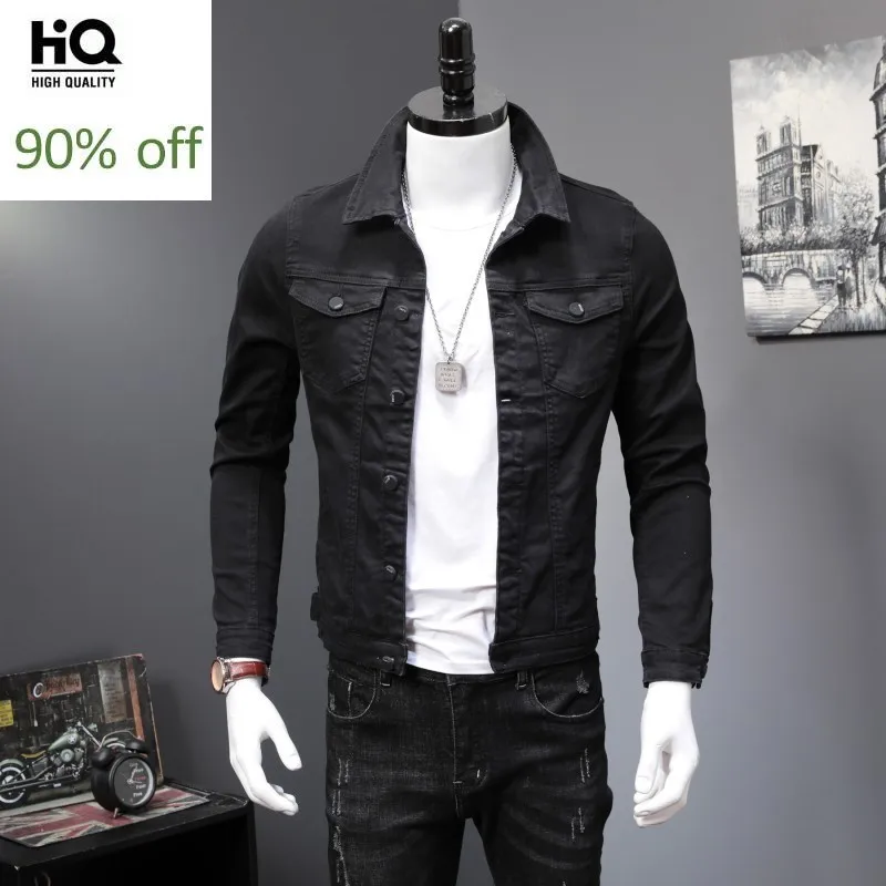 

Spring Autumn New Brand Mens Long Sleeve Lapel Black Denim Jackets Single Breasted Plus Size M-4XL Fashion Solid Casual Coats