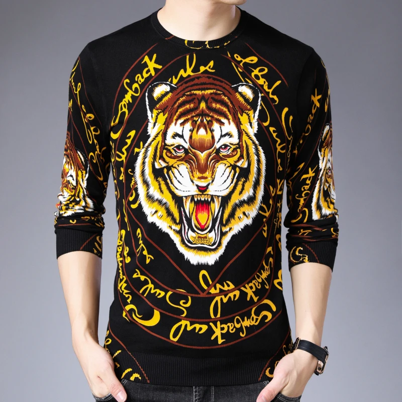 

Autumn Winter Comfortable Kazak Erkek Tricot Homme Male Sweater Patterns Tiger Head Print Sweater Designer Herren Pullover