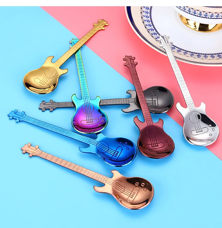 Чайная ложка, цветная гитара, десертная кофейная ложка, столовые приборы, чайная ложка, высокое качество, нержавеющая сталь, кофейная, кухонная чайная ложка, аксессуар