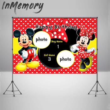 

Photography backgrounds Twins Mickey Minnie Custom Children Birthday Party Photo Studio Gender Reveal Backdrops Banner 220x150cm