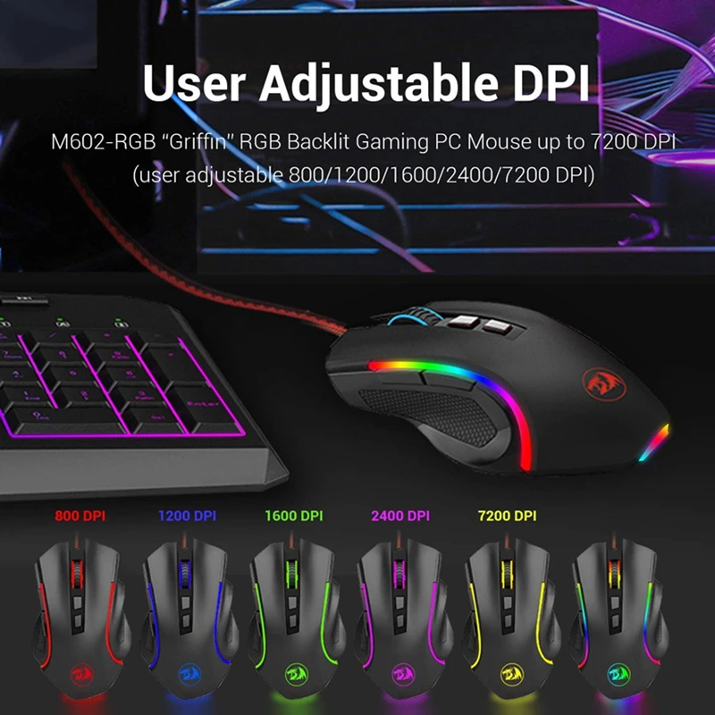 Redragon M607 Game Mouse 7200DPI 16.8 Million RBG Backlit 8 Buttons Ergonomic Design For Programmable Mice Gamer LOL MMO Fps