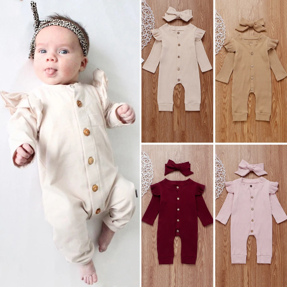 Детская одежда на весну и осень одежда в рубчик для новорожденных девочек и мальчиков Трикотажный Хлопковый комбинезон, однотонный комплект из 2 предметов