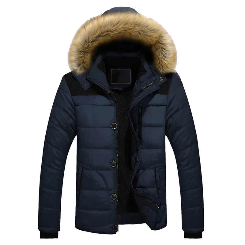Новая зимняя куртка мужская брендовая одежда модная повседневная тонкая Толстая теплая Мужская s пальто парки с капюшоном длинные пальто мужская одежда - Цвет: Синий