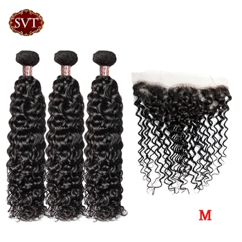 

SVT Hair Brazilian Water Wave Bundles With Frontal 8-26" Middle Ratio 4Pcs/Lot 100% Human Hair Non-Remy Bundles With Frontal