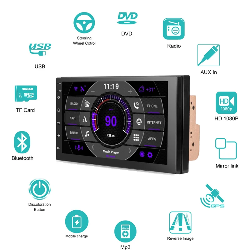

Central Multimedia All In One Simple Car Radio With Screen WIFI GPS Navigation 2 Din Android Stereo Receiver Player Video Music