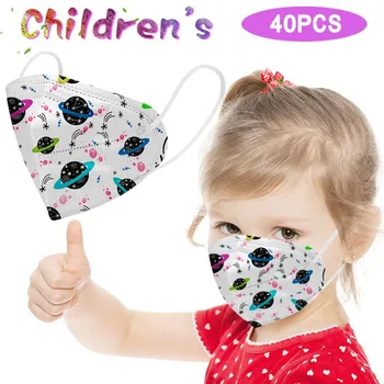 

40PCS Children's Mask Cute Planet Print Non Woven PM2.5 Wind Mist Pollution Protection Filter Face Protect Mascarilla M140#