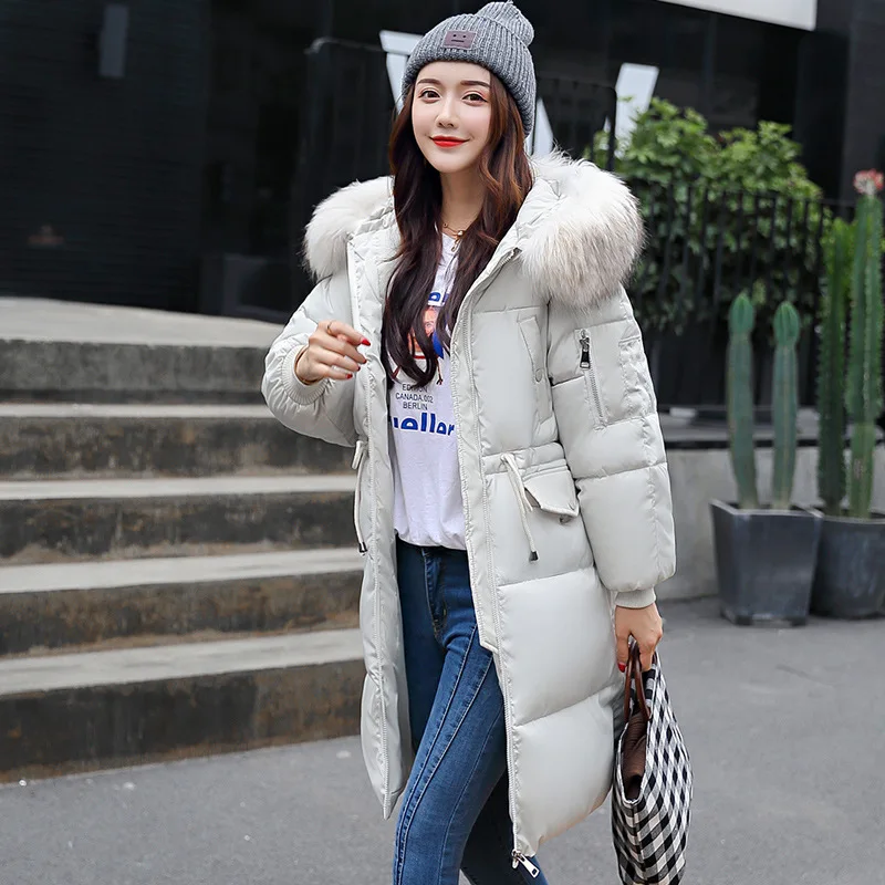

2018 Europe And America Fashion New Style Mid-length down Cotton Coat Large Color mao ling kuan Waist Elastic xi dai kuan Cotton