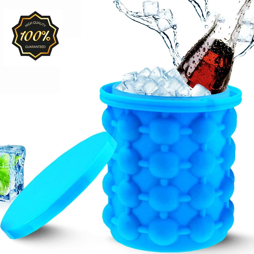 C2Portable2in1LargeSiliconeIceBucketMoldwithLidSpaceSaving