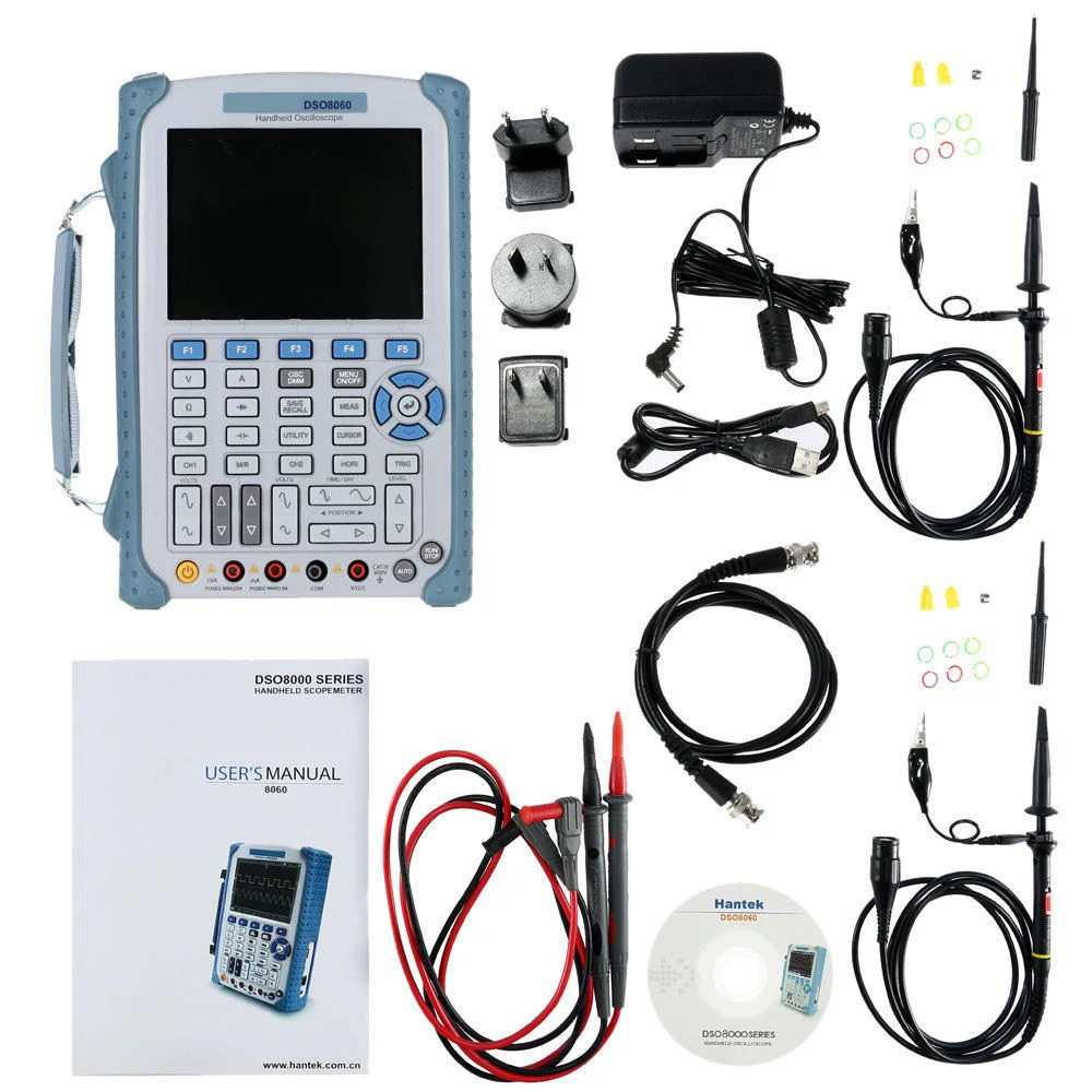 

Fully Assembled Hantek Oscilloscope DSO8060 60M DIY Digital Oscilloscope Kit Set of Tools Handled Oscilloscope US EU Plug