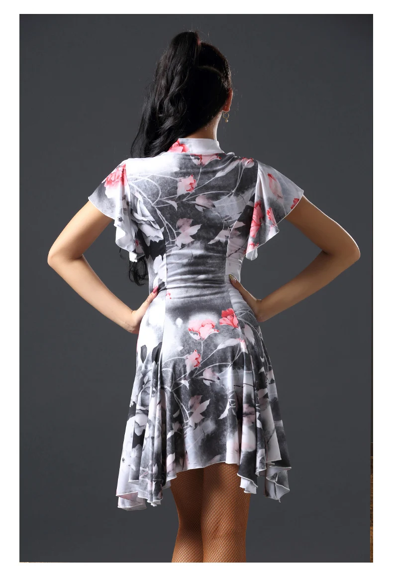 Платье для латинских танцев Daults Cheongsam платье с оборками на рукавах латинская ча Румба Самба Танго танцевальная юбка представление одежда DQS2498