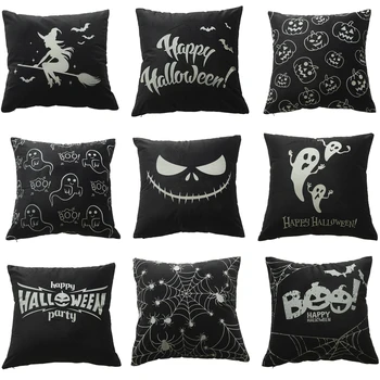 

9Pcs 45 X 45cm Halloween Theme Luminous Super Soft Pillow Case Pillow Cover Cushion Cover Home Bedroom Decor (Without Pillow)