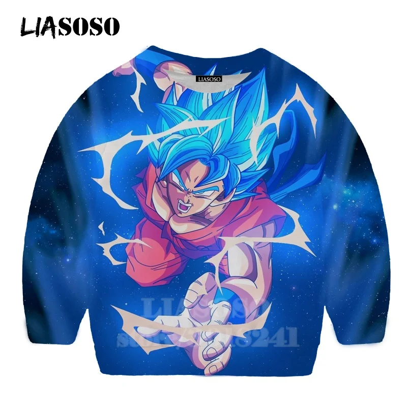 LIASOSO/Детская толстовка с Гоку для подростков и сына, футболка с 3D принтом Dragon Ball Z, детский топ, пуловер с круглым вырезом для мальчиков и девочек, толстовки для малышей, B157-32