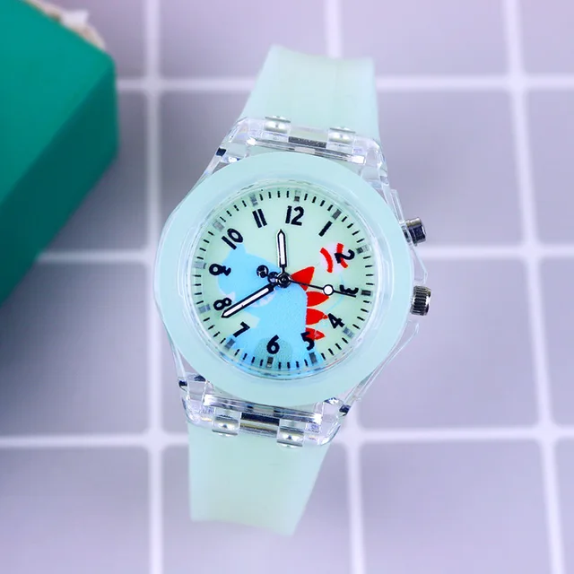 Disney Princess Elsa Kids Watches Girls Silicone Strap Cartoon Rabbit Dinosaur Light Children Wrist Watch Clock reloj infantil Green KL