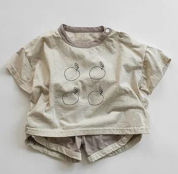 

2020 Summer KoreanChildren's Clothing New Boys and Girls Cotton Leisure Short Sleeves round Neckline T-shirt Shorts Suit