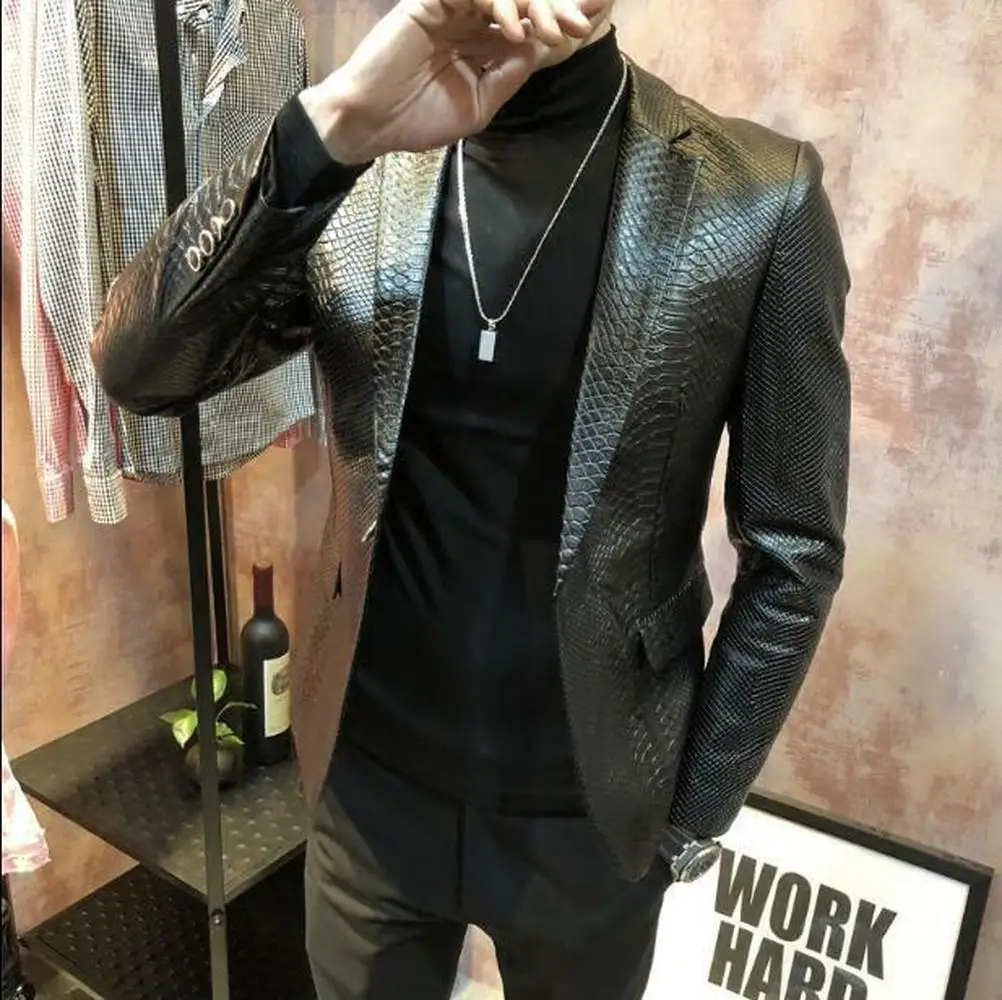 Mens Formal Real Leather Jacket Suit 