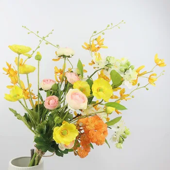 

Yellow Color Artificial Bouquet Peach Blossom Rose Orchid Dish Flower Package Artificial Flower Decorat