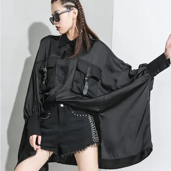 

Plus Size Summer Women Shirt Loose Vintage Cotton Casual Cardigan Large Size Top 2020 4XL 5XL 6XL Black Long Sleeved Bat Blouses