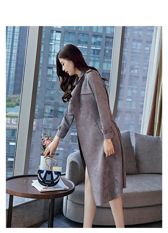 JQNZHNL New Autumn Spring Trenchcoats Coats Fashion Female Cardigan Suede Trench coat Temperament Women Windbreaker AS1120
