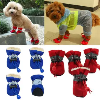 

4Pcs/set Pet Dogs Winter Shoes Rain Snow Waterproof Booties Socks Rubber -slip Shoes For Small Puppies Footwear Cachorro