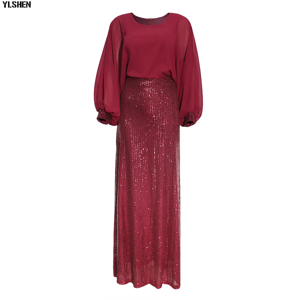 African Dresses For Women Elastic Sequins African Dress Daily Sexy Bat Sleeve Robe Party Evening Long Maxi Dress Africa Clothing 07