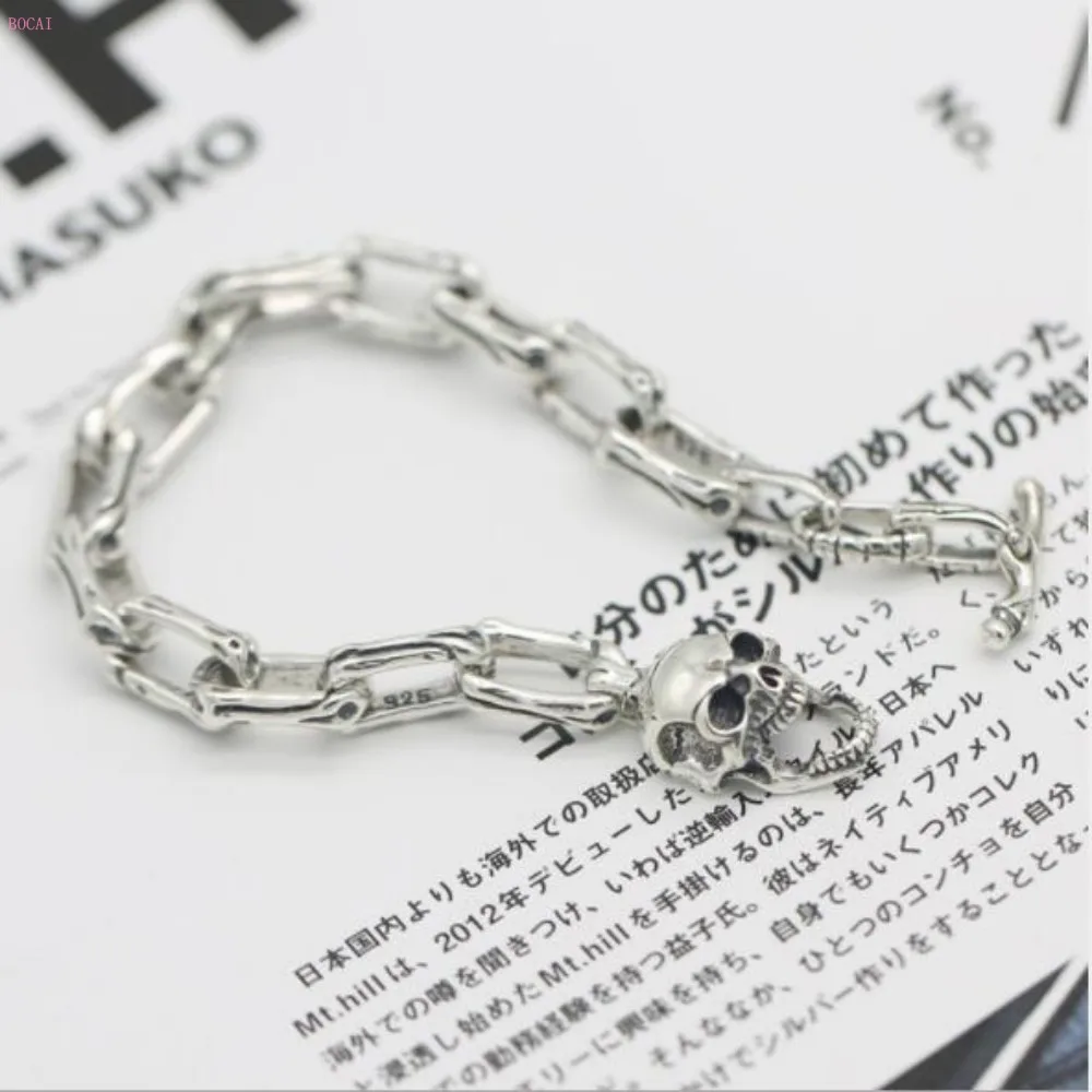 Стиль, S925 чистое серебро, модные трендовые украшения, Ретро тайский серебряный мужской красивый браслет со скелетом