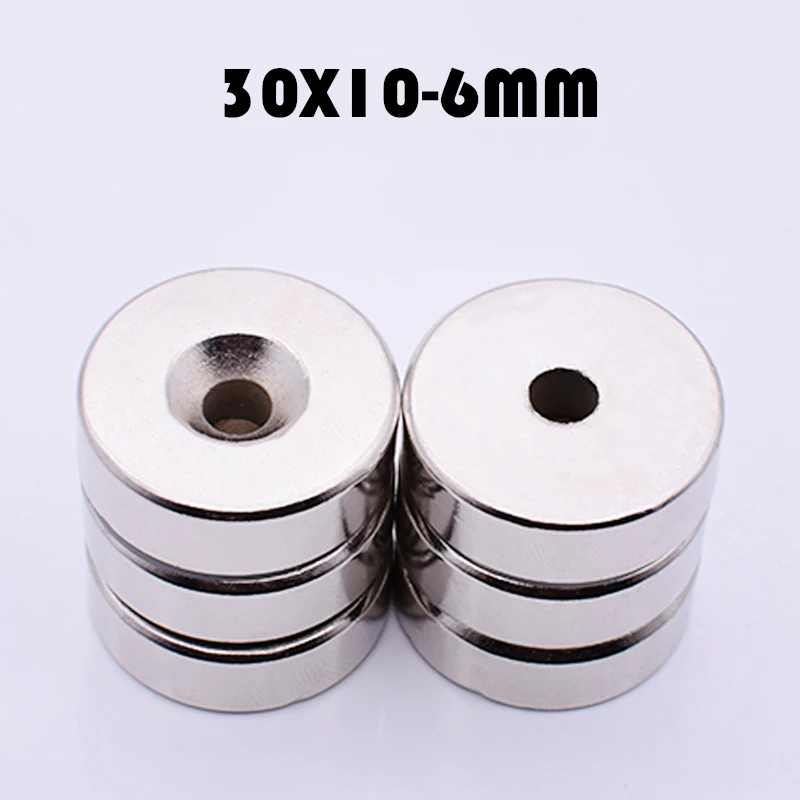 

5Pcs 30x10-6 Neodymium Magnet 30mm x 10mm Hole 6mm N35 NdFeB Round Super Powerful Strong Permanent Magnetic imanes Disc 30x10 mm