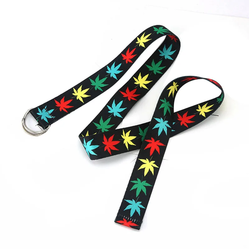 

Leisure Wild Women Belt Fashion Maple Leaf Printted Canvas Strap Hip Hop Punk Style Double D Ring Buckle Jeans Pants Waistband