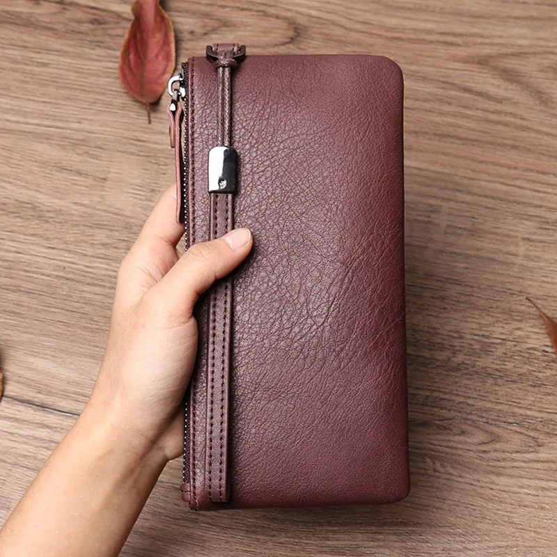 Men's clutch bag leather top layer cowhide mobile phone bag large