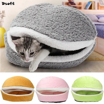 

Removable Cat Sleeping Bag Sofas Mat Small Pet Hamburger Dog House Winter Short Plush Warm Puppy Kennel Nest Cushion