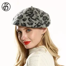 FS винтажные леопардовые береты шапки для женщин теплые зимние повседневные полушерстяные Восьмиугольные шапки французский артист береты серый