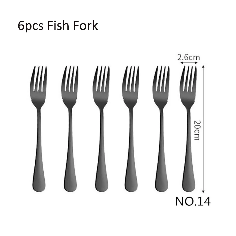 NO14 Fish Fork 6 шт./компл. черная столовая посуда, нержавеющая сталь набор столовых приборов нож для раздачи вилка совки набор столовых приборов набор кухонных принадлежностей - Цвет: NO14 Fish Fork