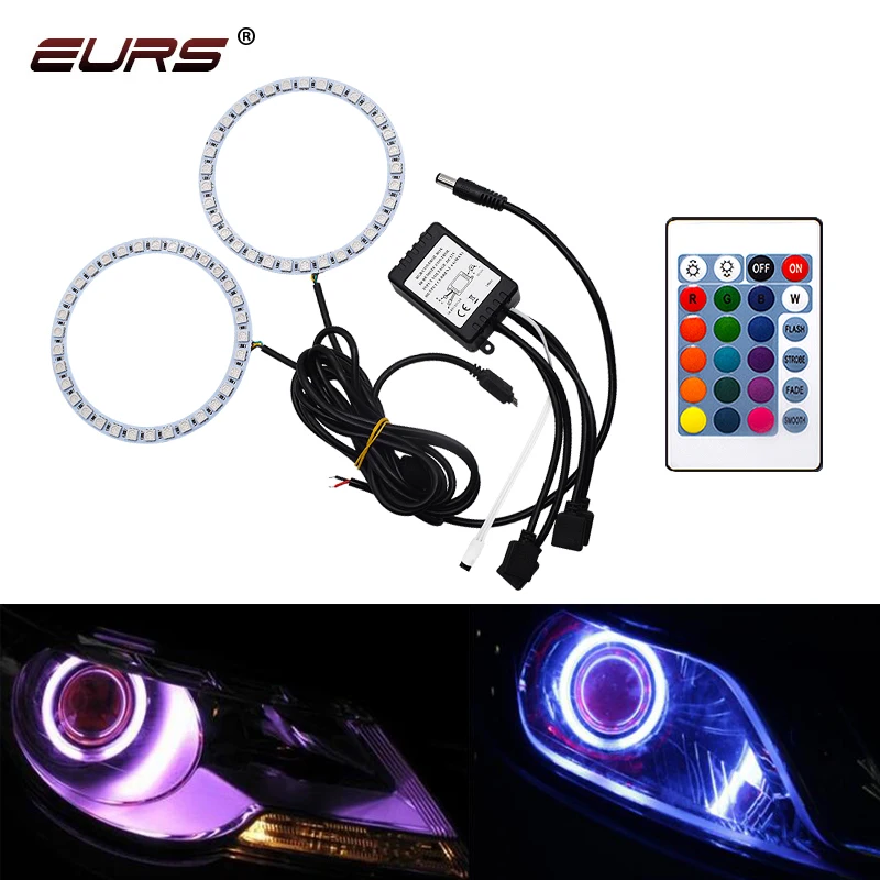 EURS 2pcs Angel Eyes Ring RGB 12v Led Daytime Running Lights Remote