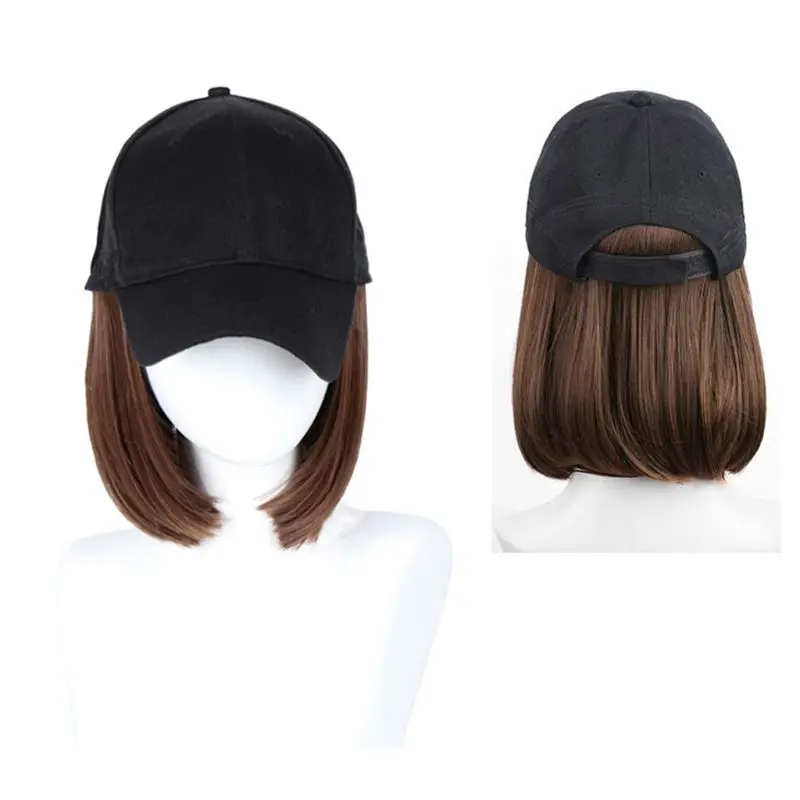 Women Girls Short One-piece Wig Bobo Head Synthetic Hair Baseball Hat with Wigs